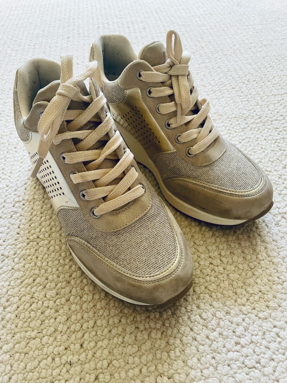 Cestfini Wedge Sneakers | Hidden Heel Lace-Up Fashion Sneakers Gold Accent